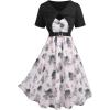 Rosegal Plus Size Women Floral Sundress Set Chiffon Vintage Cami Dress and Twist Ribbed Crop Set Dress(Black_1)