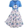 Rosegal Plus Size Women Floral Sundress Set Chiffon Vintage Cami Dress and Twist Ribbed Crop Set Dress(Blue_1)