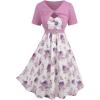 Rosegal Plus Size Women Floral Sundress Set Chiffon Vintage Cami Dress and Twist Ribbed Crop Set Dress(Pink_1)