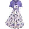 Rosegal Plus Size Women Floral Sundress Set Chiffon Vintage Cami Dress and Twist Ribbed Crop Set Dress(Purple_2)