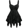 Rosegal Women Plus Size Flowy Summer Floral Babydoll Tank Top Backless Layered Handkerchief(Black_1)