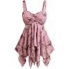 Rosegal Women Plus Size Flowy Summer Floral Babydoll Tank Top Backless Layered Handkerchief(Pink_1)
