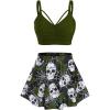 Rosegal Women Plus Size Gothic Tankini Swimsuit Rose Skulls Printed Ruched Two Piece Bathing Suits(Deep Green)