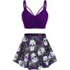 Rosegal Women Plus Size Gothic Tankini Swimsuit Rose Skulls Printed Ruched Two Piece Bathing Suits(Deep Purple)