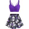 Rosegal Women Plus Size Gothic Tankini Swimsuit Rose Skulls Printed Ruched Two Piece Bathing Suits(Purple)