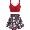 Rosegal Women Plus Size Gothic Tankini Swimsuit Rose Skulls Printed Ruched Two Piece Bathing Suits(Red)