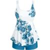 Rosegal Women Plus Size Modest Tankini Swimsuit Rose Print Boyleg Swimwear Padded Boyshorts Bathing(Blue_2)