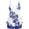 Rosegal Women Plus Size Modest Tankini Swimsuit Rose Print Boyleg Swimwear Padded Boyshorts Bathing(Blue_3)