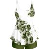 Rosegal Women Plus Size Modest Tankini Swimsuit Rose Print Boyleg Swimwear Padded Boyshorts Bathing(Green_2)