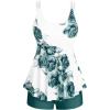 Rosegal Women Plus Size Modest Tankini Swimsuit Rose Print Boyleg Swimwear Padded Boyshorts Bathing(Green_3)