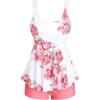 Rosegal Women Plus Size Modest Tankini Swimsuit Rose Print Boyleg Swimwear Padded Boyshorts Bathing(Pink_100)
