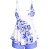 Rosegal Women Plus Size Modest Tankini Swimsuit Rose Print Boyleg Swimwear Padded Boyshorts Bathing(Purple_1)