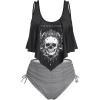 Rosegal Womens Plus Size Curve Gothic Skull Print Ruffled Overlay Tankini Swimwear Set(Black_1)