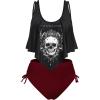 Rosegal Womens Plus Size Curve Gothic Skull Print Ruffled Overlay Tankini Swimwear Set(Black_2)