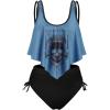 Rosegal Womens Plus Size Curve Gothic Skull Print Ruffled Overlay Tankini Swimwear Set(Blue_10)