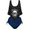 Rosegal Womens Plus Size Curve Gothic Skull Print Ruffled Overlay Tankini Swimwear Set(Blue_12)