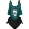 Rosegal Womens Plus Size Curve Gothic Skull Print Ruffled Overlay Tankini Swimwear Set(Green_12)