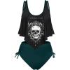Rosegal Womens Plus Size Curve Gothic Skull Print Ruffled Overlay Tankini Swimwear Set(Green_13)