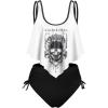 Rosegal Womens Plus Size Curve Gothic Skull Print Ruffled Overlay Tankini Swimwear Set(White_2)