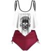 Rosegal Womens Plus Size Curve Gothic Skull Print Ruffled Overlay Tankini Swimwear Set(White_5)