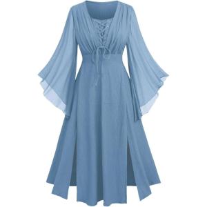 ROSE GAL Rosegal Plus Size Costumes Dress for Women Medieval Fairy Dress Mesh Halloween Costumes Dress Cosplay(Blue_1)