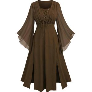 ROSE GAL Rosegal Plus Size Costumes Dress for Women Medieval Fairy Dress Mesh Halloween Costumes Dress Cosplay(Coffee_1)