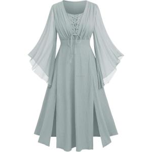 ROSE GAL Rosegal Plus Size Costumes Dress for Women Medieval Fairy Dress Mesh Halloween Costumes Dress Cosplay(Gray_1)