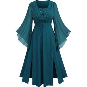 ROSE GAL Rosegal Plus Size Costumes Dress for Women Medieval Fairy Dress Mesh Halloween Costumes Dress Cosplay(Green_1)