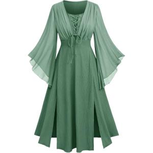 ROSE GAL Rosegal Plus Size Costumes Dress for Women Medieval Fairy Dress Mesh Halloween Costumes Dress Cosplay(Green_2)