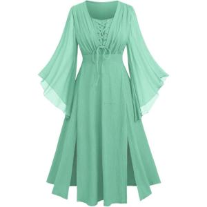 ROSE GAL Rosegal Plus Size Costumes Dress for Women Medieval Fairy Dress Mesh Halloween Costumes Dress Cosplay(Green_3)