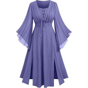 ROSE GAL Rosegal Plus Size Costumes Dress for Women Medieval Fairy Dress Mesh Halloween Costumes Dress Cosplay(Purple_2)