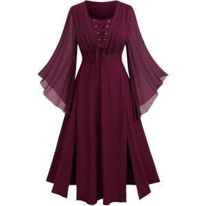 ROSE GAL Rosegal Plus Size Costumes Dress for Women Medieval Fairy Dress Mesh Halloween Costumes Dress Cosplay(Red_1)