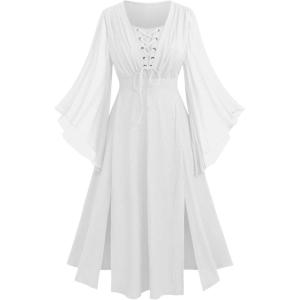 ROSE GAL Rosegal Plus Size Costumes Dress for Women Medieval Fairy Dress Mesh Halloween Costumes Dress Cosplay(White_1)
