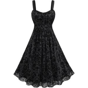 ROSE GAL Rosegal Women Plus Size Gothic Dress Layered Ruched Mesh Backless Dress(Black_1)