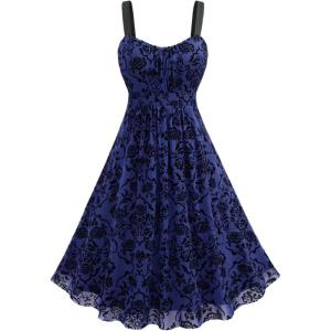 ROSE GAL Rosegal Women Plus Size Gothic Dress Layered Ruched Mesh Backless Dress(Blue_1)
