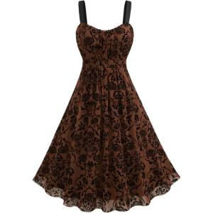ROSE GAL Rosegal Women Plus Size Gothic Dress Layered Ruched Mesh Backless Dress(Coffee_1)