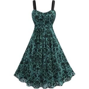 ROSE GAL Rosegal Women Plus Size Gothic Dress Layered Ruched Mesh Backless Dress(Green_1)