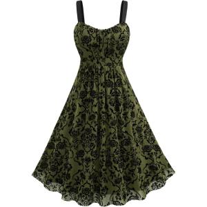 ROSE GAL Rosegal Women Plus Size Gothic Dress Layered Ruched Mesh Backless Dress(Green_2)