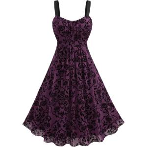 ROSE GAL Rosegal Women Plus Size Gothic Dress Layered Ruched Mesh Backless Dress(Purple_1)