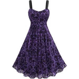 ROSE GAL Rosegal Women Plus Size Gothic Dress Layered Ruched Mesh Backless Dress(Purple_2)