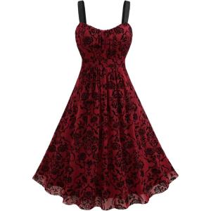 ROSE GAL Rosegal Women Plus Size Gothic Dress Layered Ruched Mesh Backless Dress(Red_1)