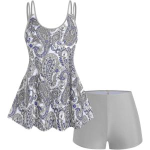 ROSE GAL Rosegal Womens Plus Size Bohemian Paisley Print Tankini Swimwear with Boyshorts(Gray_1)