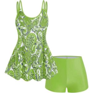 ROSE GAL Rosegal Womens Plus Size Bohemian Paisley Print Tankini Swimwear with Boyshorts(Green_3)