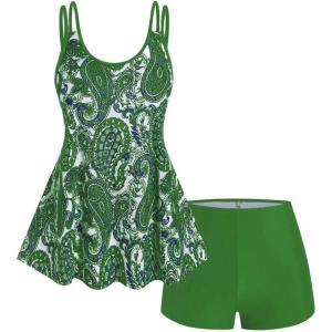 ROSE GAL Rosegal Womens Plus Size Bohemian Paisley Print Tankini Swimwear with Boyshorts(Green_4)