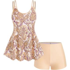 ROSE GAL Rosegal Womens Plus Size Bohemian Paisley Print Tankini Swimwear with Boyshorts(Light Orange_1)