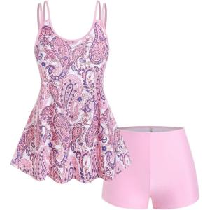 ROSE GAL Rosegal Womens Plus Size Bohemian Paisley Print Tankini Swimwear with Boyshorts(Light Pink_2)