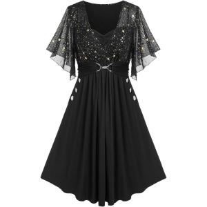 ROSE GAL Women Plus Size Cocktail Party Sparkly Bridesmaid Wedding Guest Semi Formal Dress(Black_2)
