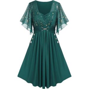 ROSE GAL Women Plus Size Cocktail Party Sparkly Bridesmaid Wedding Guest Semi Formal Dress(Green)