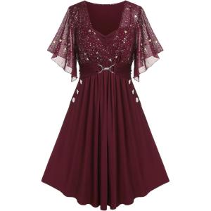 ROSE GAL Women Plus Size Cocktail Party Sparkly Bridesmaid Wedding Guest Semi Formal Dress(Red)