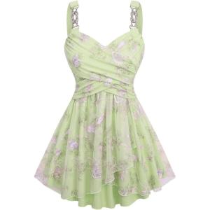 ROSE GAL Women Plus Size Flowy Summer Mesh Babydoll Tank Top(Green_1)